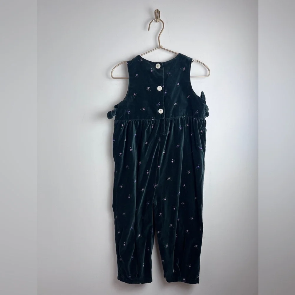 Vintage Baby Gap 24-30 months Velour Romper / Overall floral green.